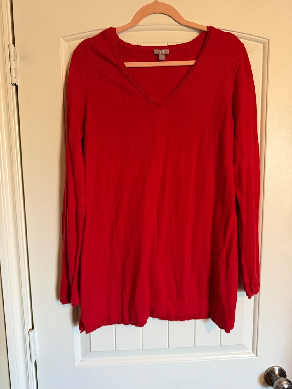 J.Jill Red V-Neck Sweater Tunic Medium Tall Long Sleeve Cotton Blend